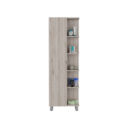 Corner Cabinet Womppi, Five Open Shelves, Single Door, Light Gray Finish,High quality and durable