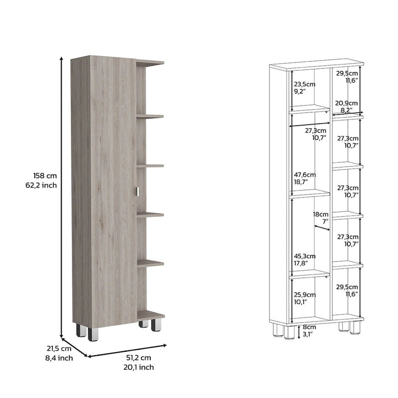 Corner Cabinet Womppi, Five Open Shelves, Single Door, Light Gray Finish,High quality and durable