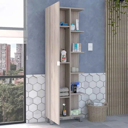 Corner Cabinet Womppi, Five Open Shelves, Single Door, Light Gray Finish,High quality and durable