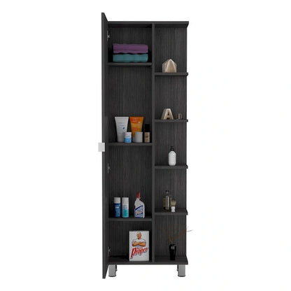 Corner Cabinet Womppi, Five Open Shelves, Single Door, Light Gray Finish,High quality and durable