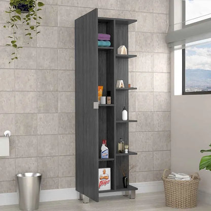 Corner Cabinet Womppi, Five Open Shelves, Single Door, Light Gray Finish,High quality and durable