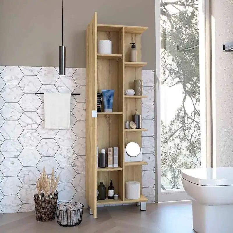 Corner Cabinet Womppi, Five Open Shelves, Single Door, Light Gray Finish,High quality and durable