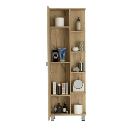 Corner Cabinet Womppi, Five Open Shelves, Single Door, Light Gray Finish,High quality and durable