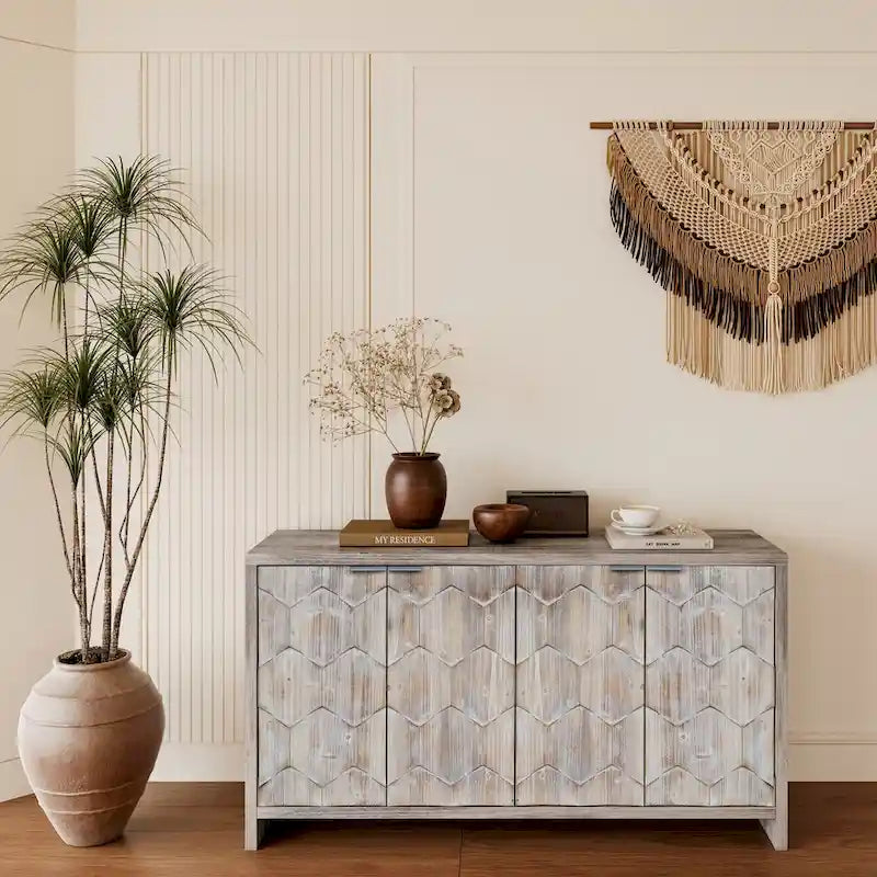 Accent Cabinet Farmhouse Style 4 Door Wooden Cabinet Sideboard Buffet Server Cabinet Storage Cabinet, for Living Room, Entryway