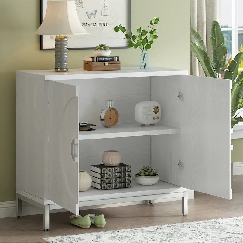 Simple Storage Cabinet Accent Cabinet with Solid Wood Veneer and Metal Leg Frame for Living Room, Entryway, Dining Room