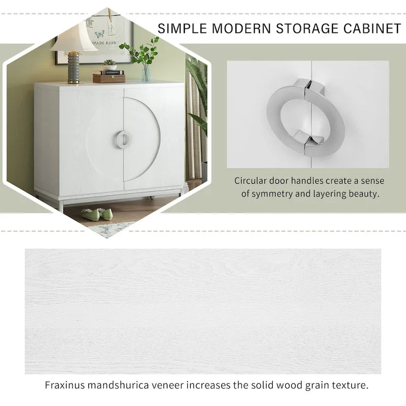 Simple Storage Cabinet Accent Cabinet with Solid Wood Veneer and Metal Leg Frame for Living Room, Entryway, Dining Room