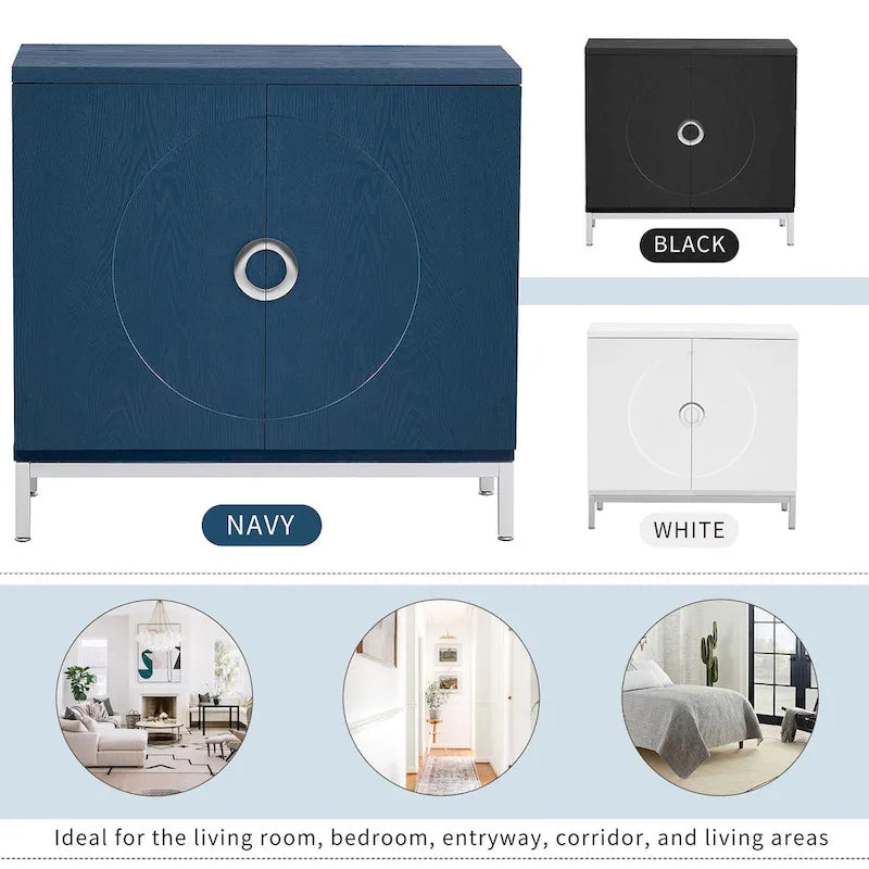 Simple Storage Cabinet Accent Cabinet with Solid Wood Veneer and Metal Leg Frame for Living Room, Entryway, Dining Room