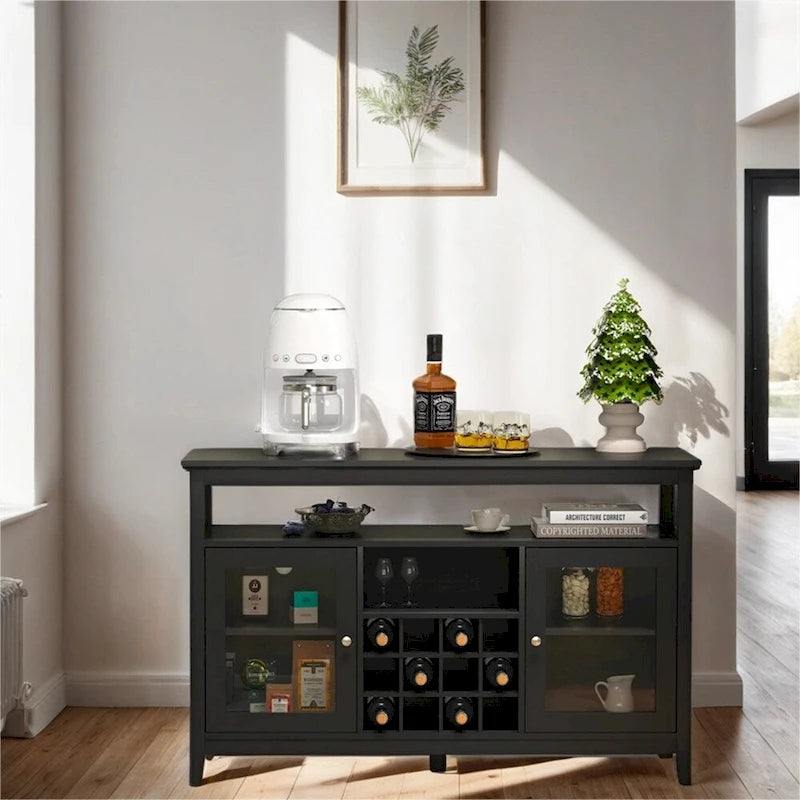 Wood Sideboard Buffet with Wine Rack and Adjustable Shelves