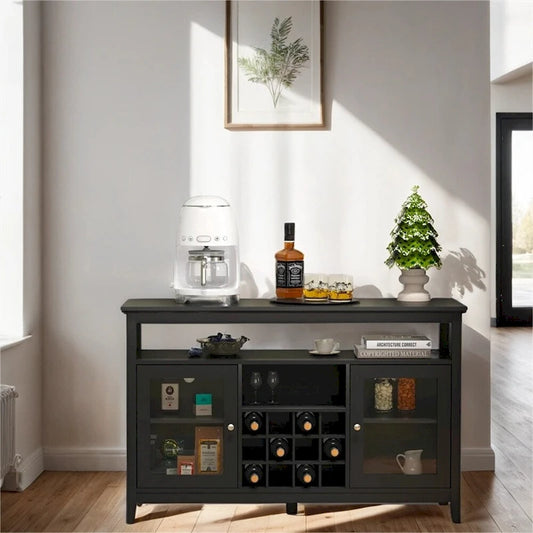 Wood Sideboard Buffet with Wine Rack and Adjustable Shelves