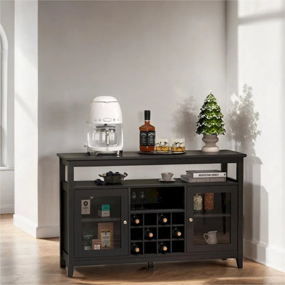 Wood Sideboard Buffet with Wine Rack and Adjustable Shelves