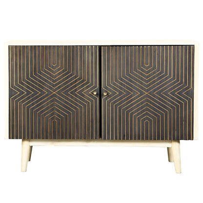 2 Doors Accent Cabinet with 4 Shelves in White Washed and Black