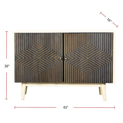 2 Doors Accent Cabinet with 4 Shelves in White Washed and Black