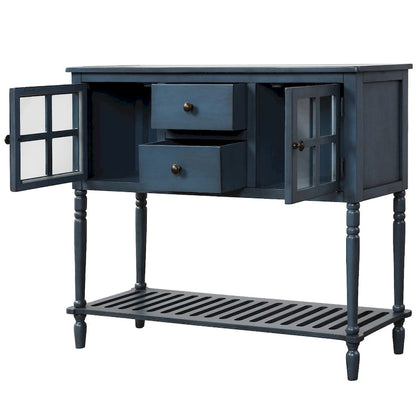 Sideboard Console Table with Bottom Shelf, Farmhouse Wood/Glass Buffet Storage Cabinet Living Room