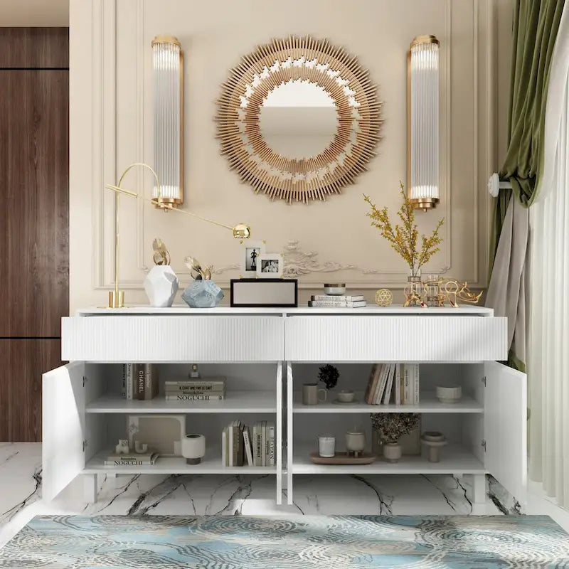 Buffet Storage Cabinet with Pine Leg and Adjustable Interior Sideboard - 63