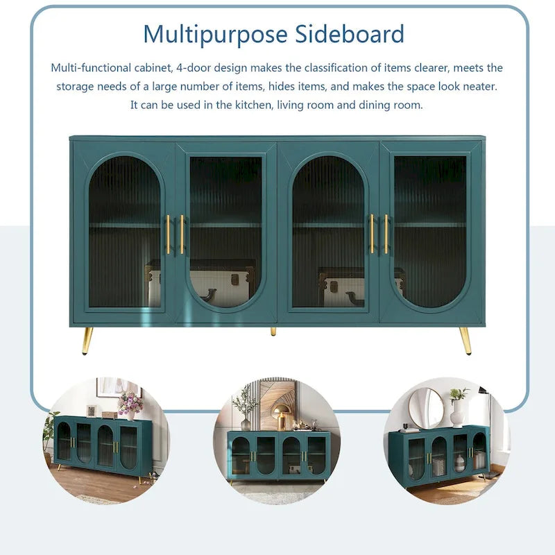 60 inches Wood TV Stand with Storage Cabinet and Glass Door