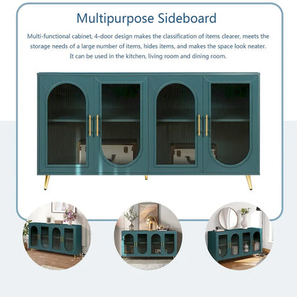 60 inches Wood TV Stand with Storage Cabinet and Glass Door