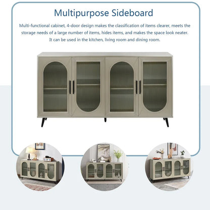 60 inches Wood TV Stand with Storage Cabinet and Glass Door