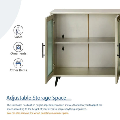 60 inches Wood TV Stand with Storage Cabinet and Glass Door