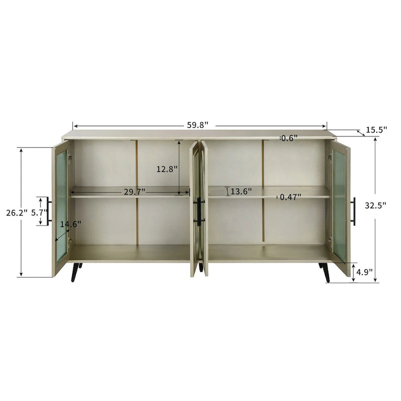 60 inches Wood TV Stand with Storage Cabinet and Glass Door
