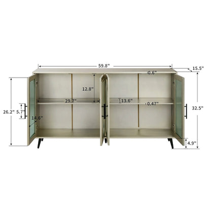 60 inches Wood TV Stand with Storage Cabinet and Glass Door