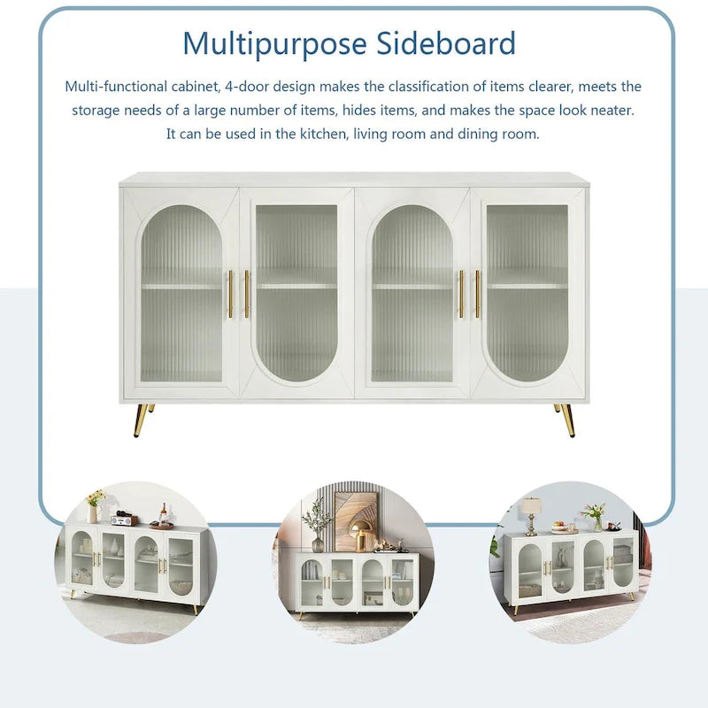 60 inches Wood TV Stand with Storage Cabinet and Glass Door