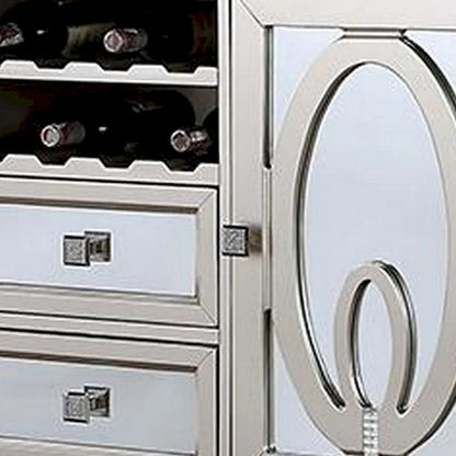 Cate 54 Inch Buffet Server Console, 2 Doors, Wine Rack, Mirrored, Silver