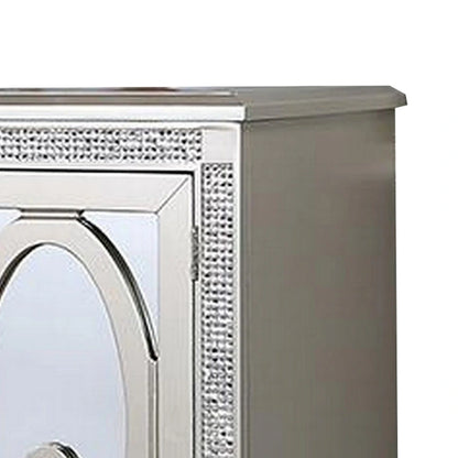 Cate 54 Inch Buffet Server Console, 2 Doors, Wine Rack, Mirrored, Silver