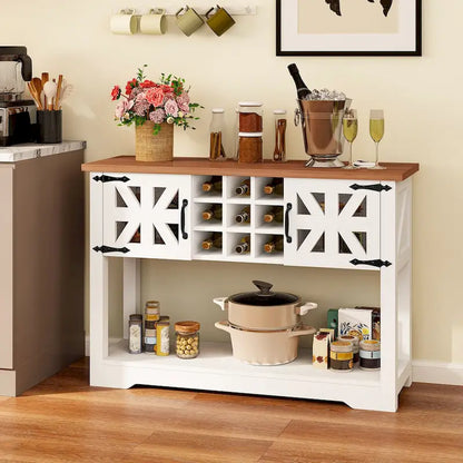 45.5 Farmhouse White Wood Entryway Console Table Buffet Storage Cabinet Wine Rack - 45.3Lx15Wx31.5H