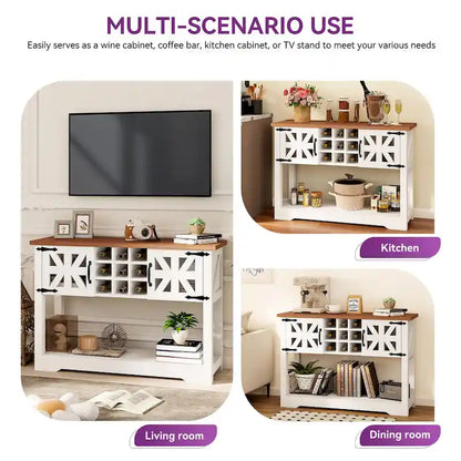 45.5 Farmhouse White Wood Entryway Console Table Buffet Storage Cabinet Wine Rack - 45.3Lx15Wx31.5H