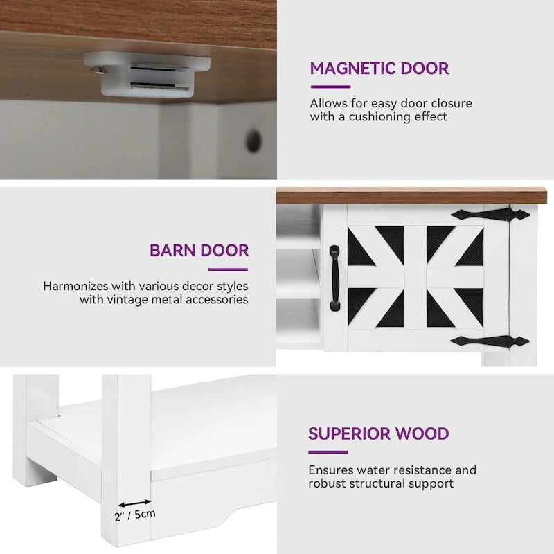 45.5 Farmhouse White Wood Entryway Console Table Buffet Storage Cabinet Wine Rack - 45.3Lx15Wx31.5H