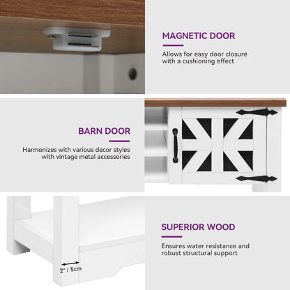 45.5 Farmhouse White Wood Entryway Console Table Buffet Storage Cabinet Wine Rack - 45.3Lx15Wx31.5H