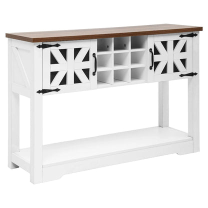 45.5 Farmhouse White Wood Entryway Console Table Buffet Storage Cabinet Wine Rack - 45.3Lx15Wx31.5H