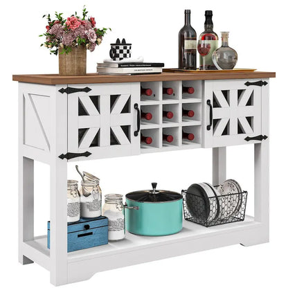 45.5 Farmhouse White Wood Entryway Console Table Buffet Storage Cabinet Wine Rack - 45.3Lx15Wx31.5H