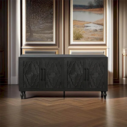 Carved Flower Door Large Storage Cabinet