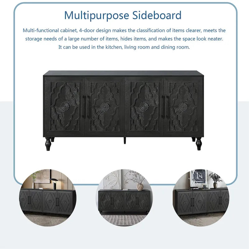 Carved Flower Door Large Storage Cabinet