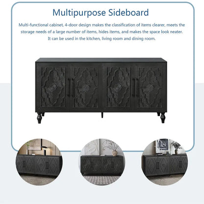 Carved Flower Door Large Storage Cabinet