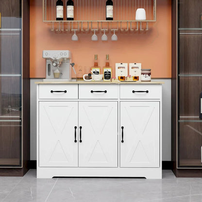 Farmhouse Buffet Cabinet Storage Sideboard with 3 Drawers and 3 Doors