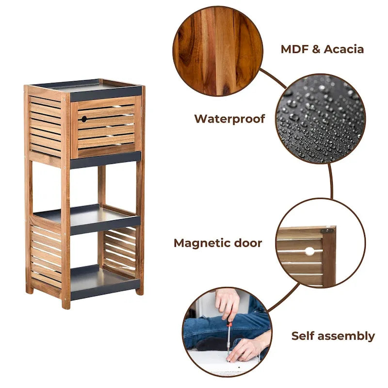 Compact Bathroom Storage Cabinet with Open Shelves - 14.5L x 11 3/4W x 32 6/8H