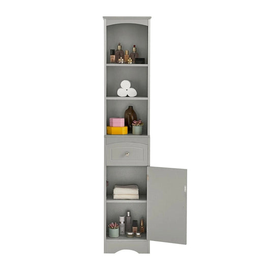 Wooden Freestanding Tall Bathroom Storage Linen Cabinet