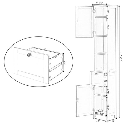 White Tall Standing Bathroom Linen Tower Storage Cabinet
