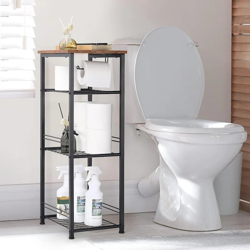4 Tier Bathroom Storage Shelf with Toilet Paper Holder - N/A