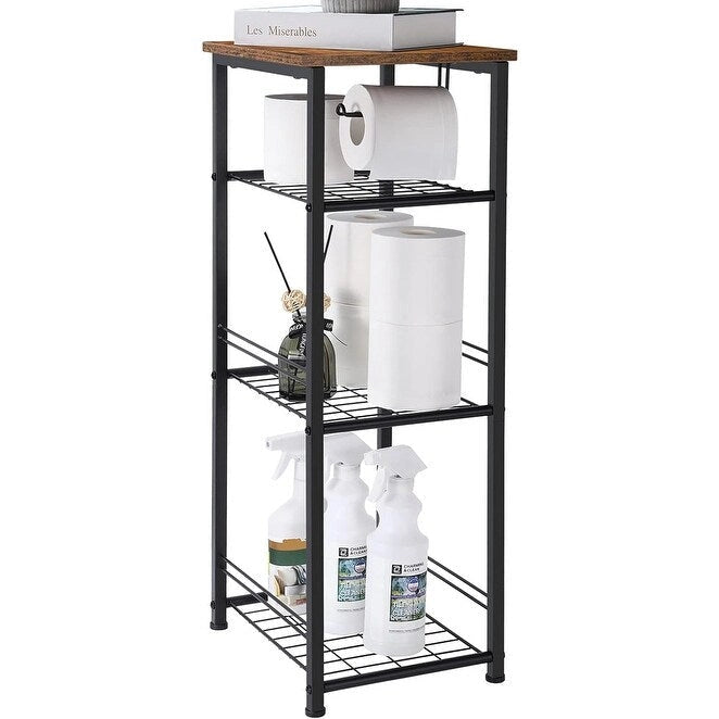 4 Tier Bathroom Storage Shelf with Toilet Paper Holder - N/A