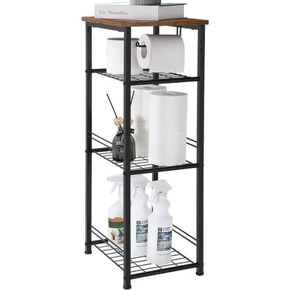 4 Tier Bathroom Storage Shelf with Toilet Paper Holder - N/A