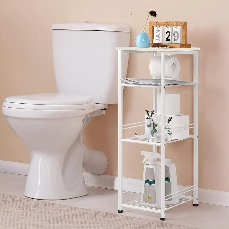 4 Tier Bathroom Storage Shelf with Toilet Paper Holder - N/A