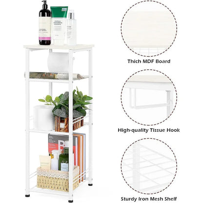 4 Tier Bathroom Storage Shelf with Toilet Paper Holder - N/A