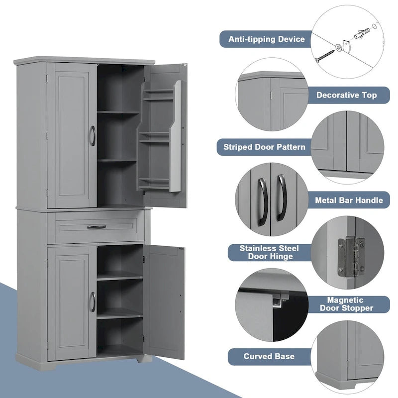 Freestanding Bathroom Cabinet with Doors Wooden Entryway Storage Cabinet