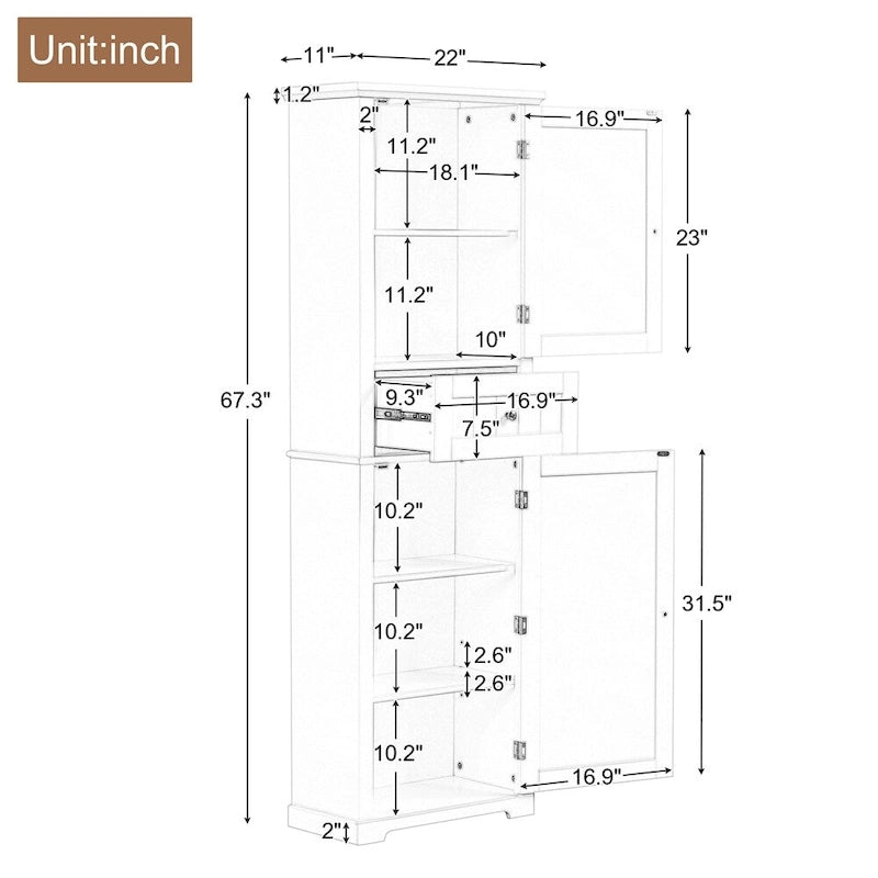 Tall Bathroom Storage Cabinet,Freestanding Storage Cabinet with Drawer