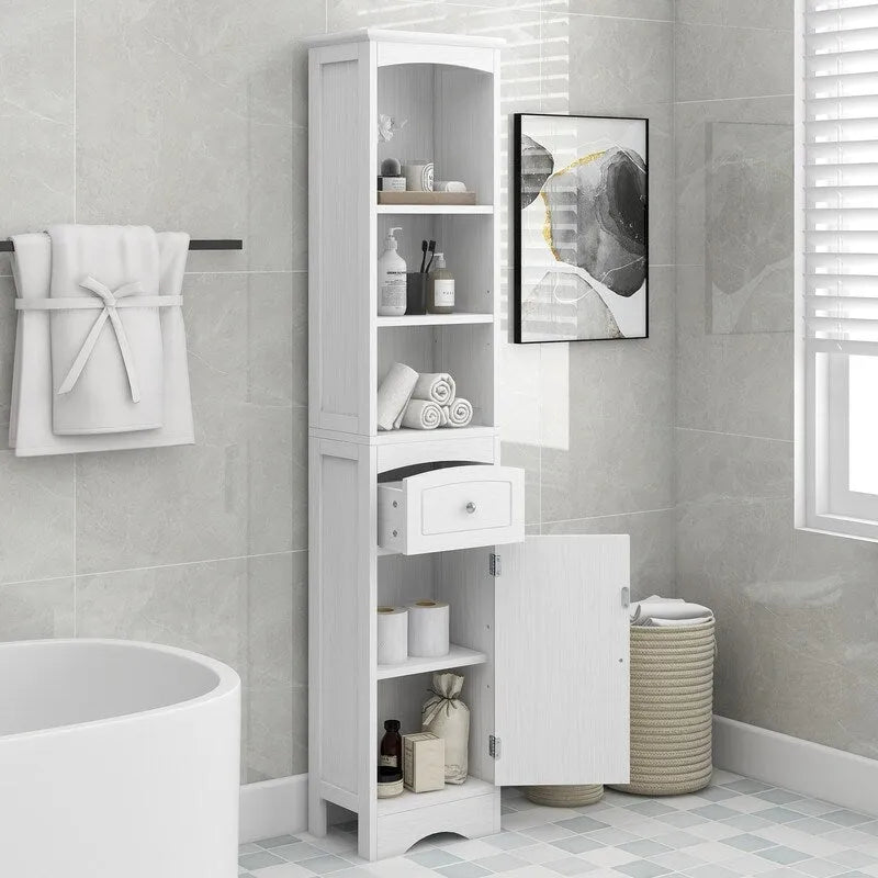 Freestanding Bathroom Storage Cabinet with Drawer, Adjustable Shelf