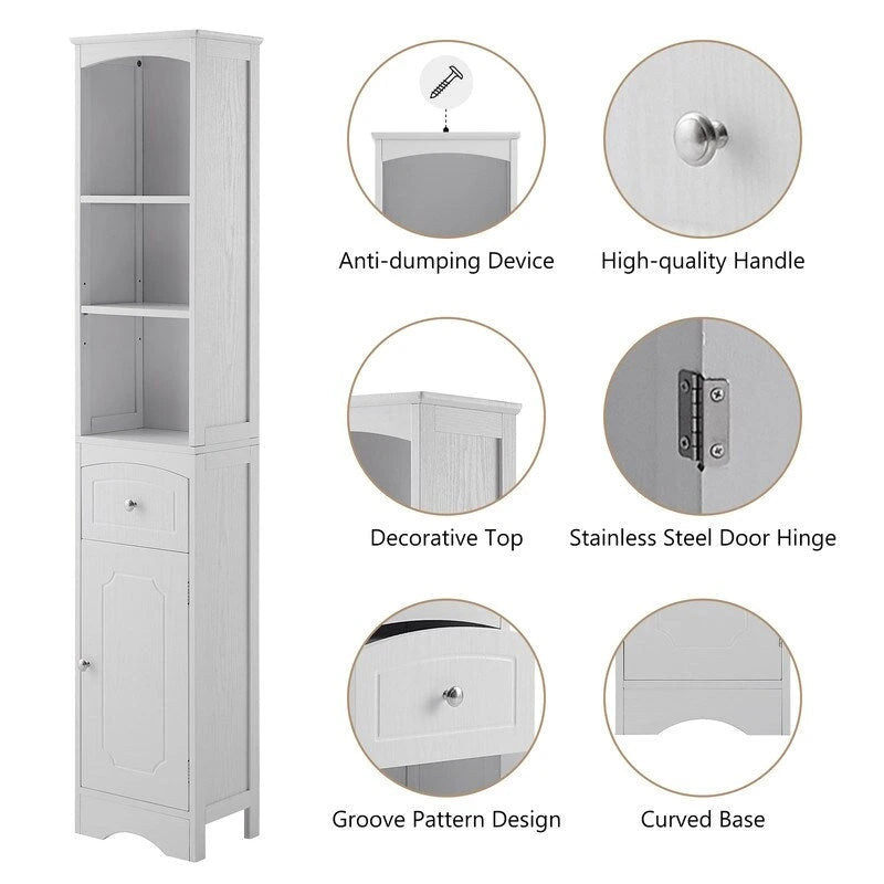 Freestanding Bathroom Storage Cabinet with Drawer, Adjustable Shelf