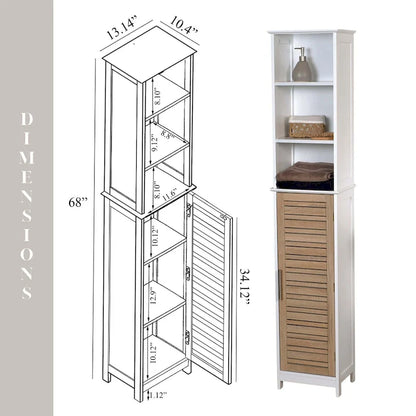Stockholm Tall Bathroom Storage Cabinet Slim Linen Tower - 13 7/8L x 10.4W x 68H